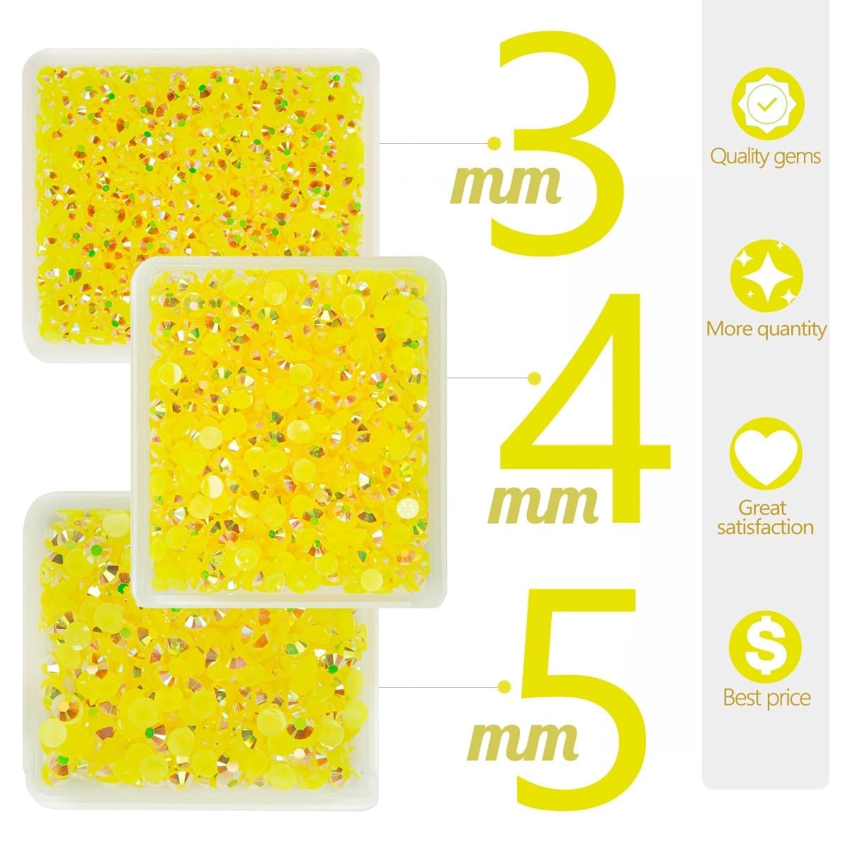 Lemon Yellow AB Resin Rhinestones for Crafting 3mm 4mm 5mm Citrine Flatback Jelly Stones Bulk SS10 SS16 SS20 No-Hotfix Diamonds Gems for Nails Face Eyes Makeup Tumblers Bottles DIY Crafts Shoes