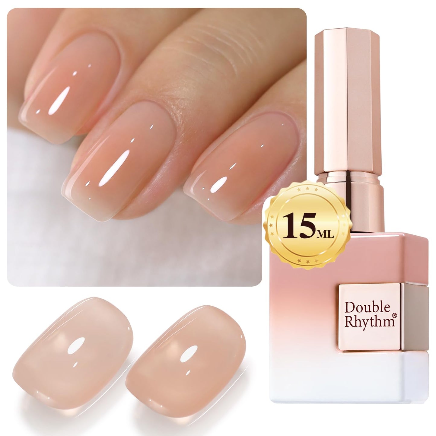 Double Rhythm 0.5Oz Translucent Gel Polish Sheer Neutral Natural Light Milky Same Color Same Bottle 15ML Jelly Art DIY at Home (Neutral Nude Pink-A1368)
