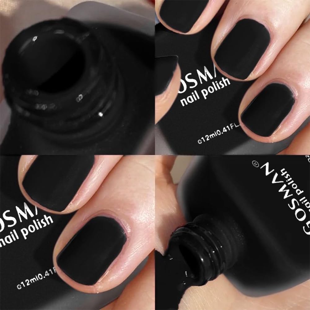 COSMOO 12ml Black Matte Nail Polish, Quick Dry Nail Lacquer for Nail Art Varnish, Mist Effect Matte Finish Velvet Nail Polish, 0.41 fl oz (Black, 0.41 fl oz)