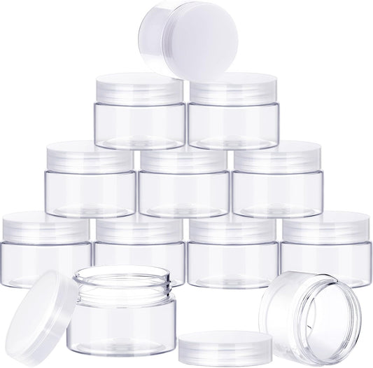 SATINIOR 24 Pieces Empty Clear Plastic Jars with Lids Round Storage Containers Wide Mouth for Beauty Product Cosmetic Cream Lotion Liquid Butter Craft and Food(Clear Lid,6 oz)