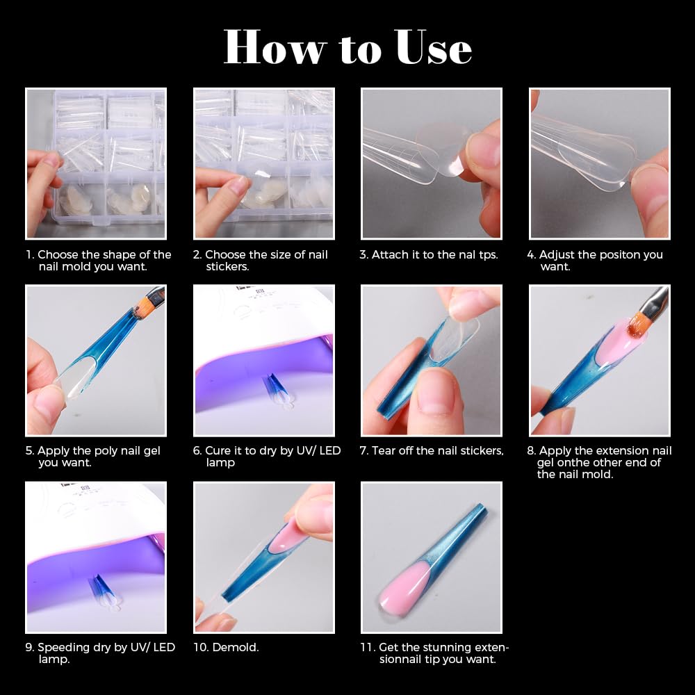 Nail Dual Forms for Poly Gel, 288PCS French Nail Forms, 8 Shapes, 12 Sizes Clear Poly Gel Nail Molds for DIY Nails Extension Kit for Salon-Quality Manicures at Home