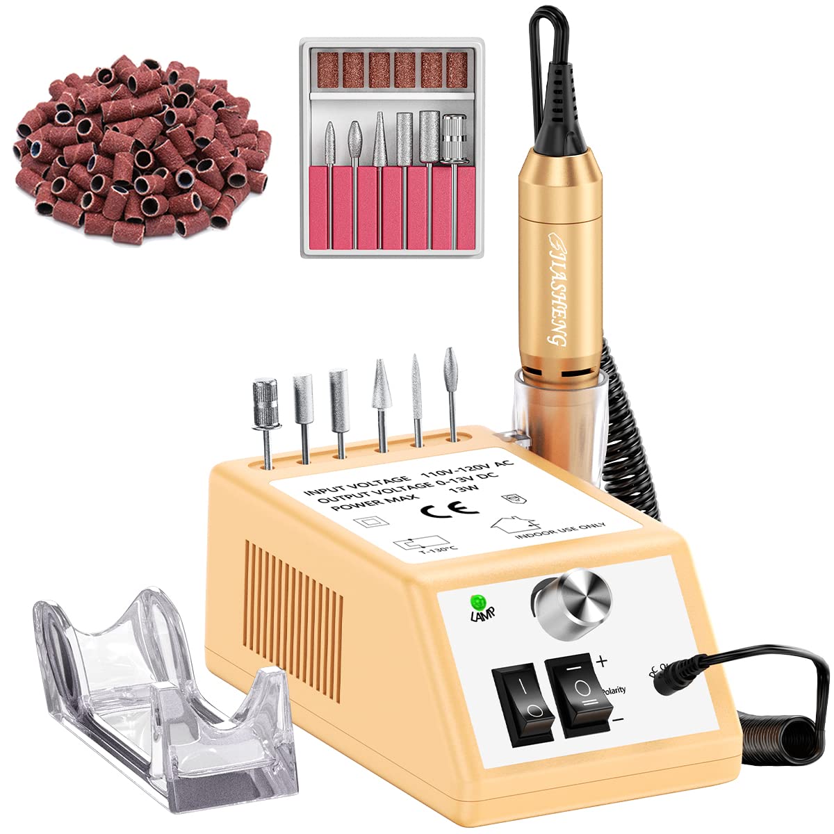 Jiasheng Professional Nail Drill, 20000rpm Electric Nail Drill Machine, Electronic Nail File Drills for Acrylic Nails Gel Nails Manicure Pedicure Tools for Salon Use Gold
