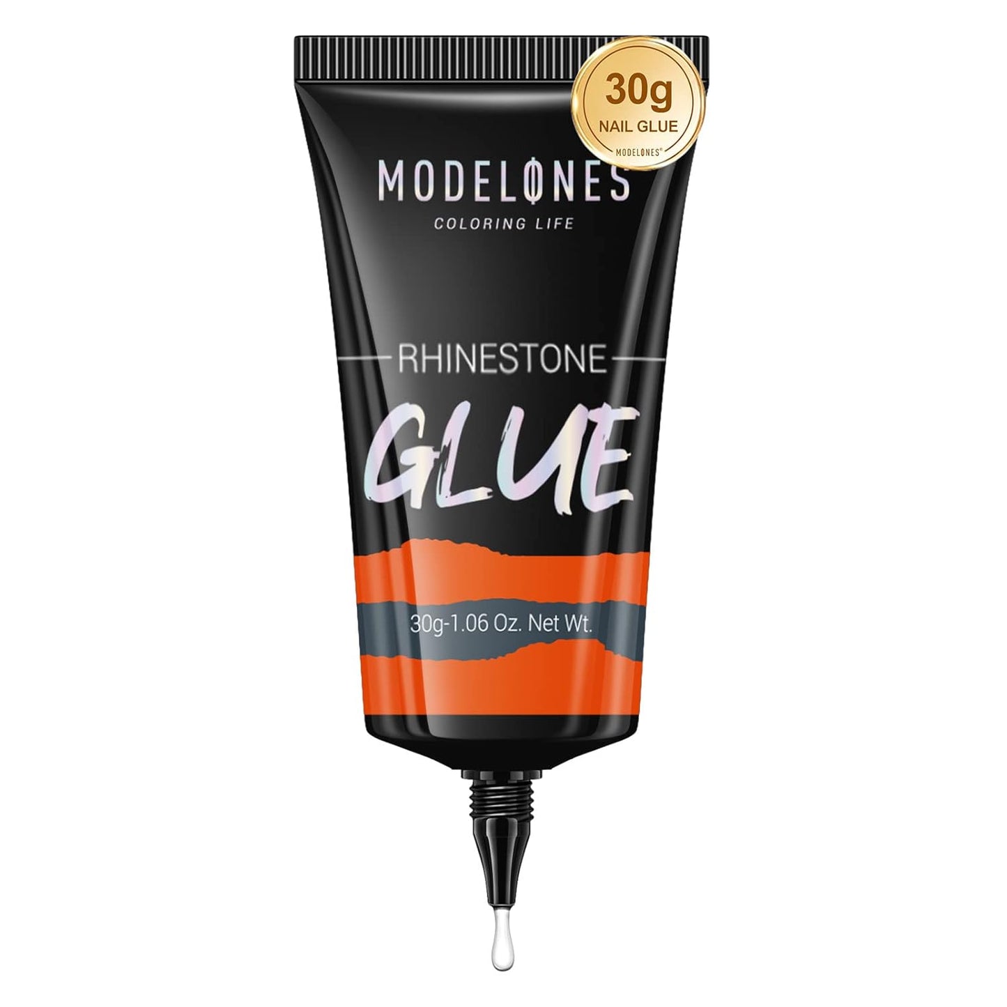 Modelones 4-in-1 Rhinestone Glue - Super Strong for Press On Nails, Gems, Charms & Rhinestones, No Wipe Nail Art Glue, 30g Cured Needed
