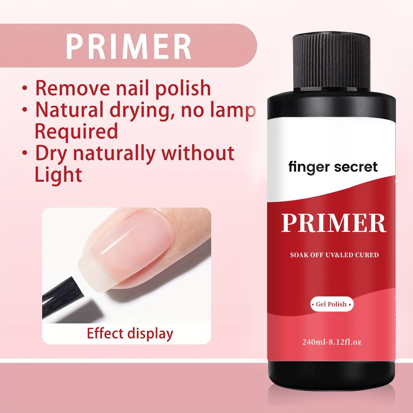 240ml/8floz Nail Primer for Gel Polish,Primer Nail Prep, Nail Primer for Nail Art Design in Salon or Home Use
