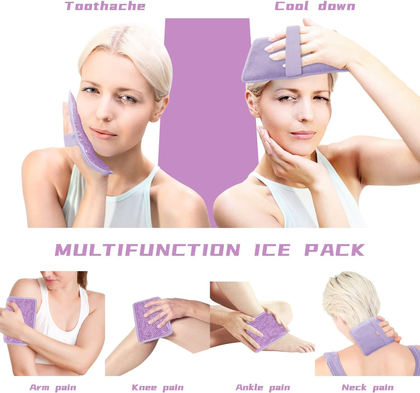 Gel Beads Ice Pack Ice Bag with Strap-Reusable Hot & Cold Pack Compress Therapy for Pain, Swelling,Injuries of Knee, Shoulder, Foot, Back, Ankle, Neck, Hip, Elbow, Wisdom Tooth(1 pcs,Purple)