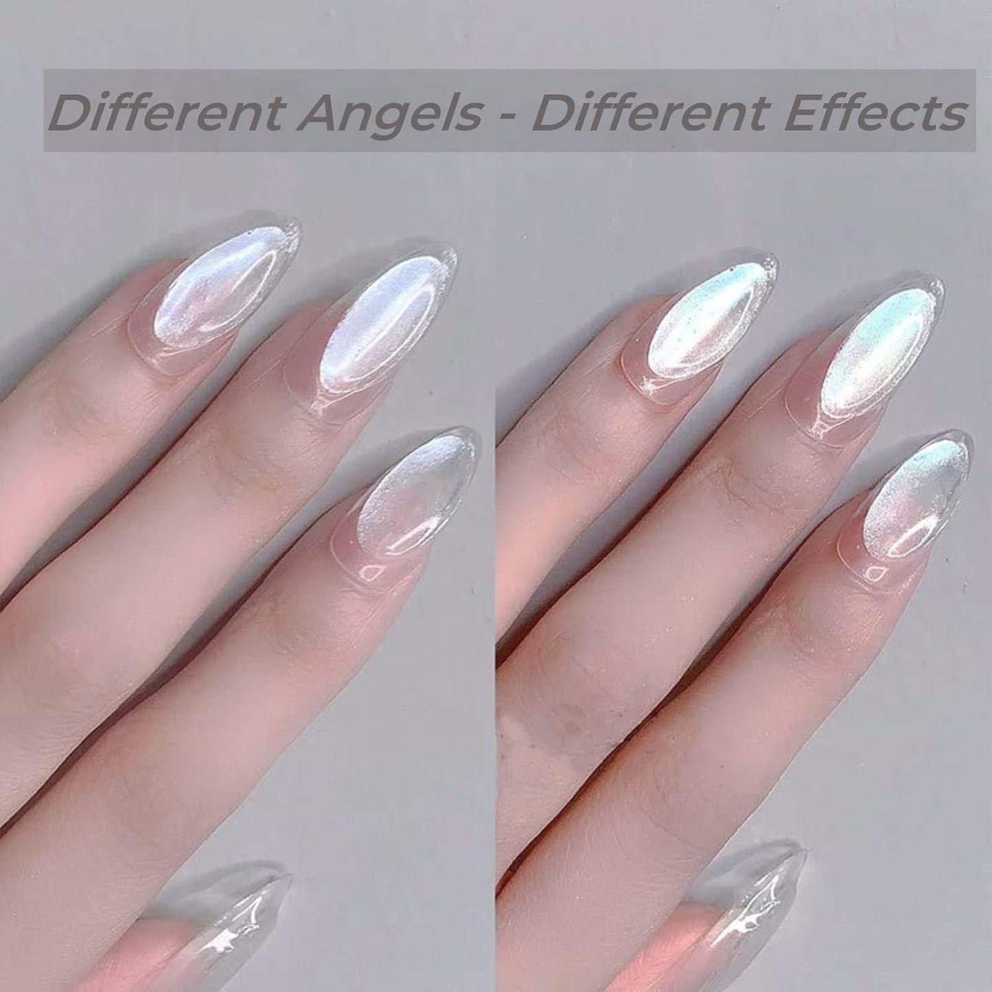 4pc Pearl Chrome Nail Powder Ice Transparent Chrome Powder for Nails, Rainbow Holographic Nail Chrome Powder for Manicure Decorations(4pc White)