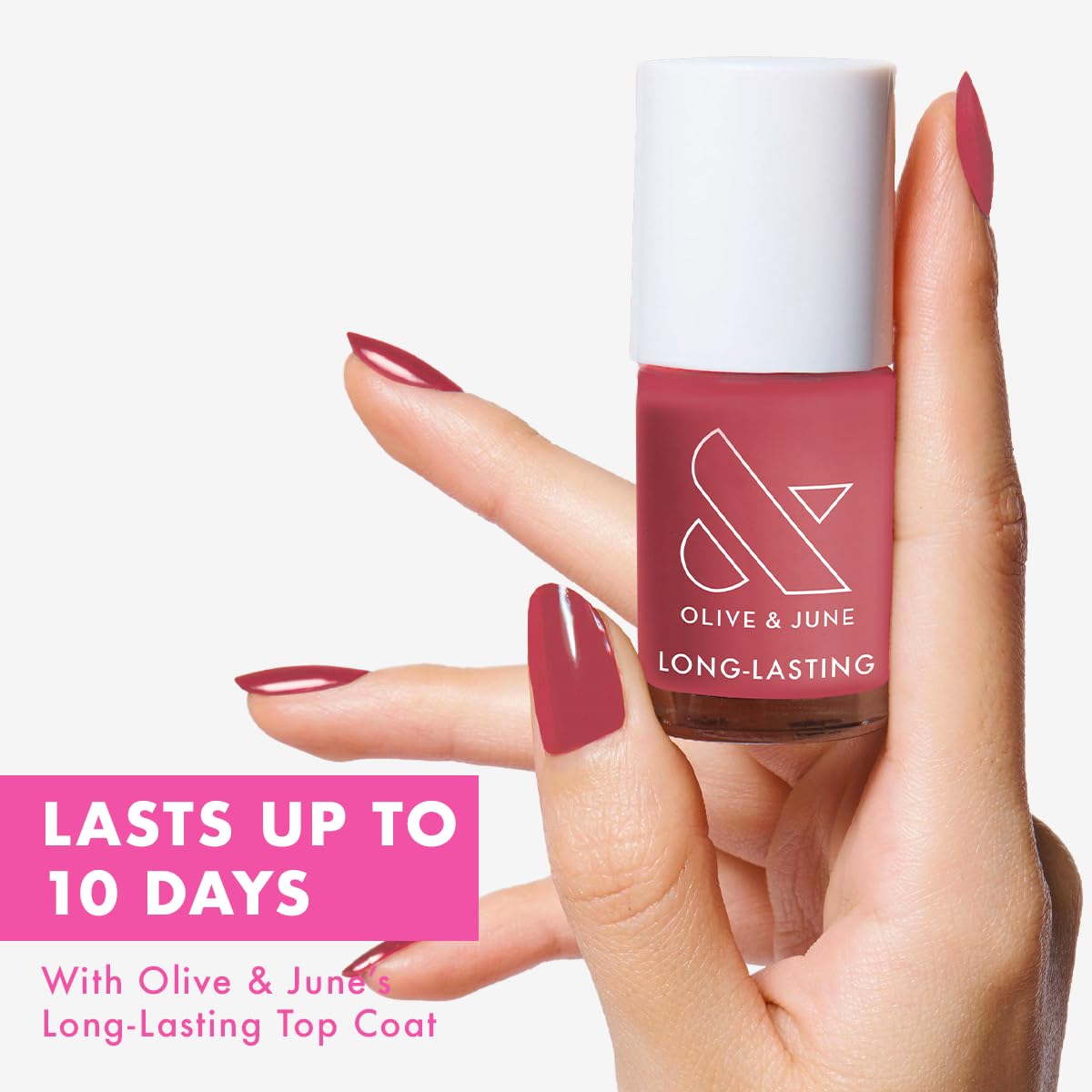 Olive & June Long Lasting Nail Polish | Plump Gel-Like Finish No Lamp Needed | Lasts up to 10 days | Salon-Quality Color at Home | 15-Free Vegan Cruelty-Free Chip-Resistant Shine | LD Rosy Neutral