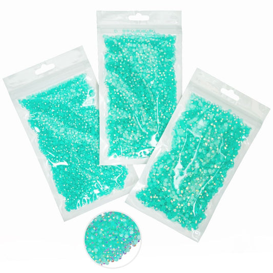 16000PCS Aquamarine Green AB Resin Rhinestones 3mm 4mm 5mm Lake Green AB Flatback Jelly Stones Bulk SS10 SS16 SS20 Water Green Diamonds for Nails Face Eyes Makeup Tumblers Bottles DIY Crafts