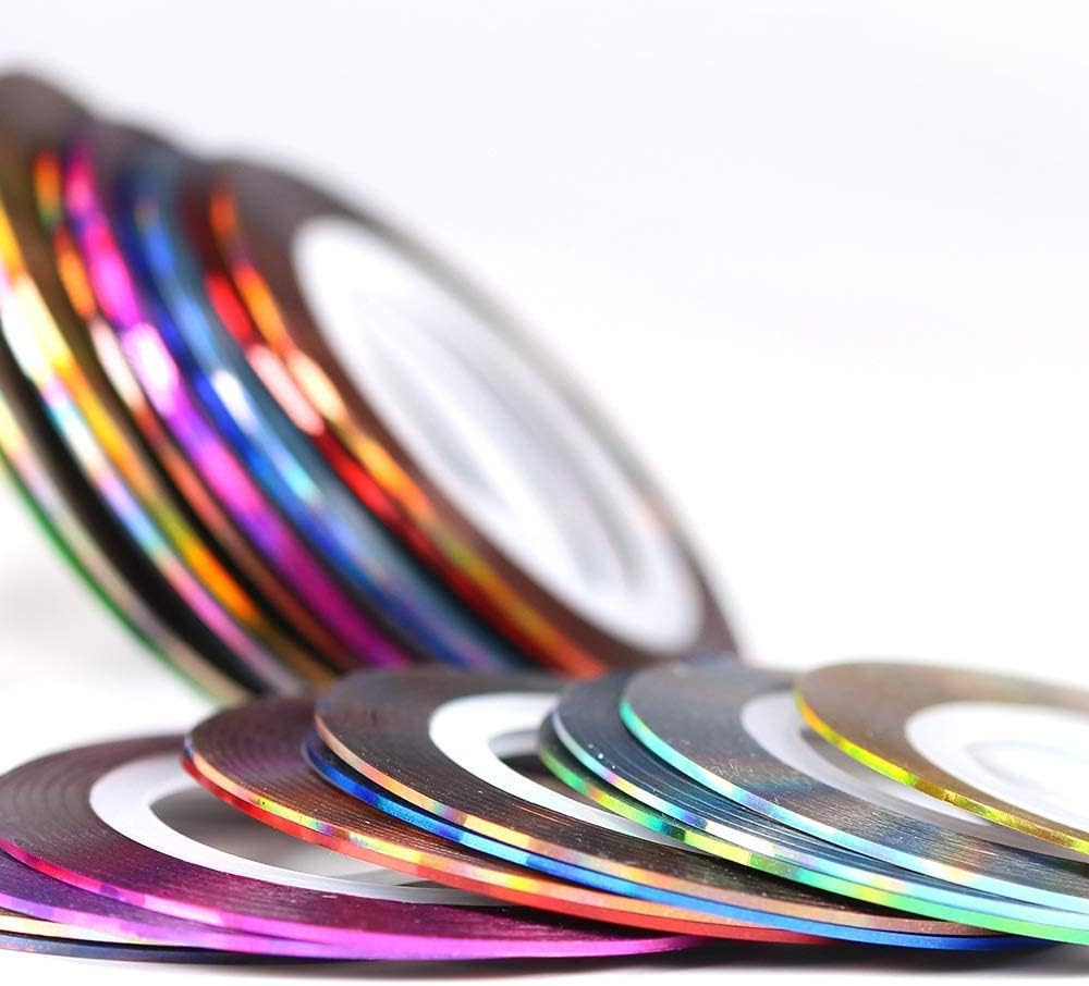 Nail Art Striping Tape Lines Kit 36 pcs 1mm 2mm 3mm Nail Tape Strips for Design DIY Silver Nails Striping Tape Case,Laser Holographic Nail Rolls Chrome Striping Tape Line