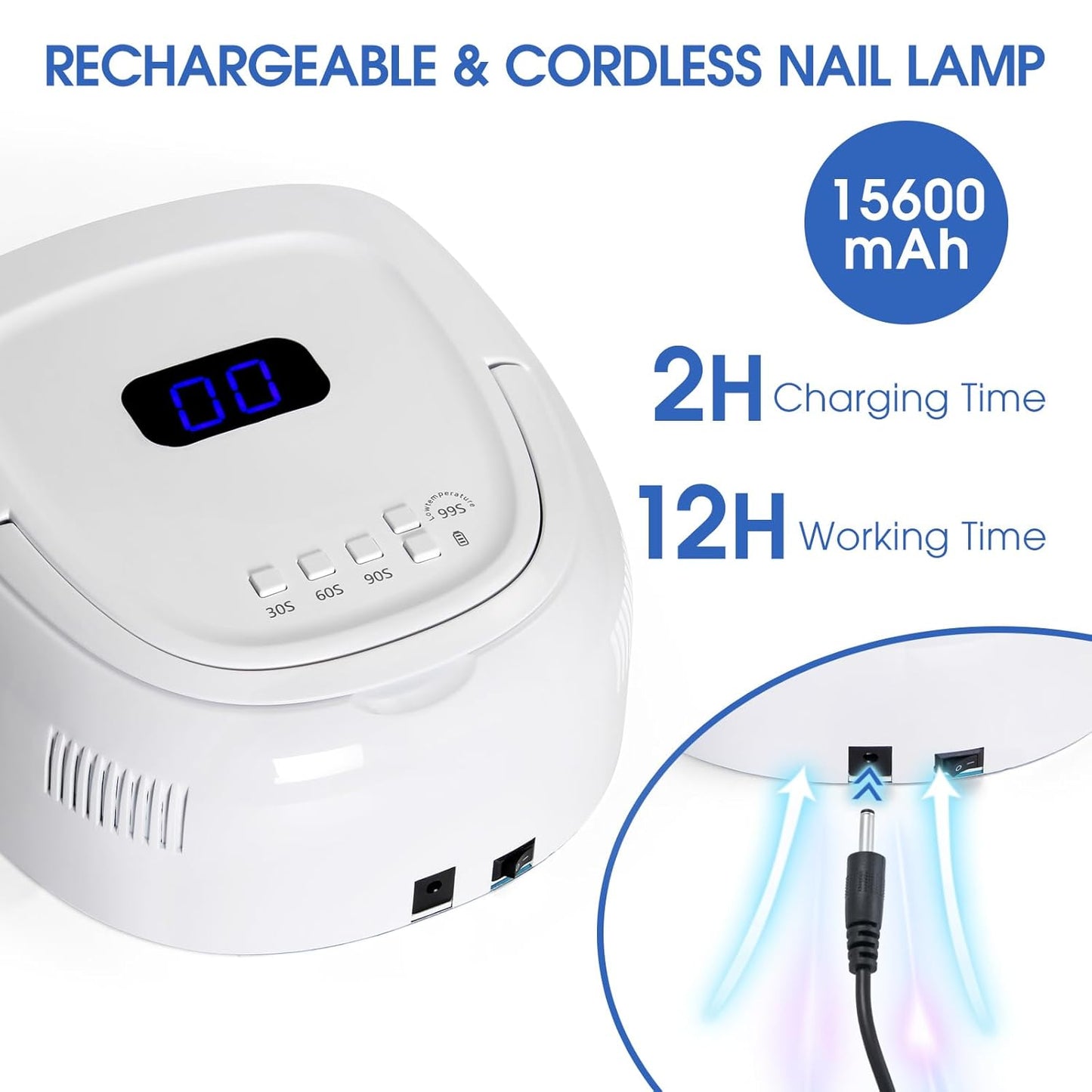 Professional Rechargeable UV LED Nail Lamp 60W UV Led Portable Cordless Nail Light for Nail Lamp Machine, 4 Timer Setting and Smart Sensor Nail Dryer, LCD Display