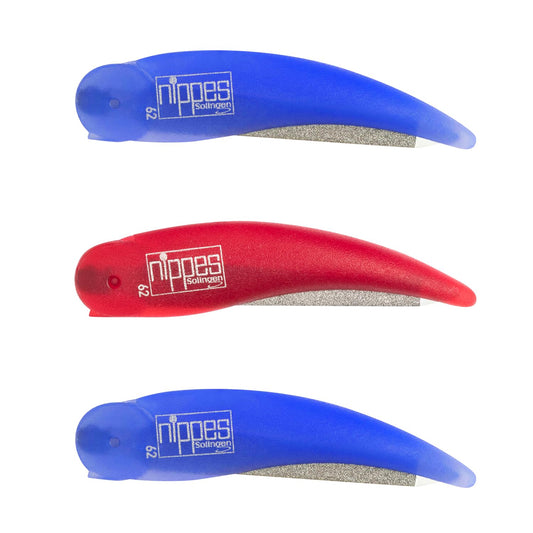 Nippes Folding Pocket Size Nail File Set with Buffers Quality Handmade in Solingen Germany Portable for Travel Pedicures Manicures Ergonomic Hand Grip Durable Metal Design Blue & Red Set [3 Pack]