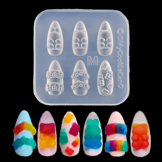 Silicone Nail Art Molds Cute Little Bear Charm Design Carving Template Resin Mold Nail Accessories for Women DIY Manicure Supplies