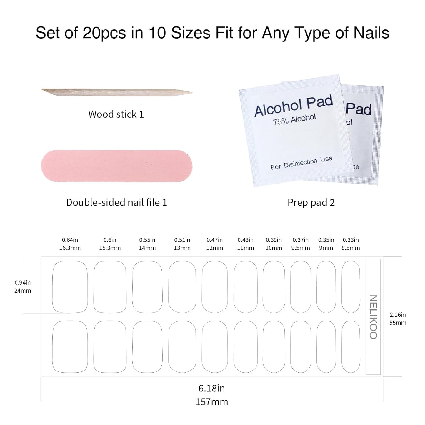 Semi Cured Gel Nail Strips, 20pcs, Long Lasting