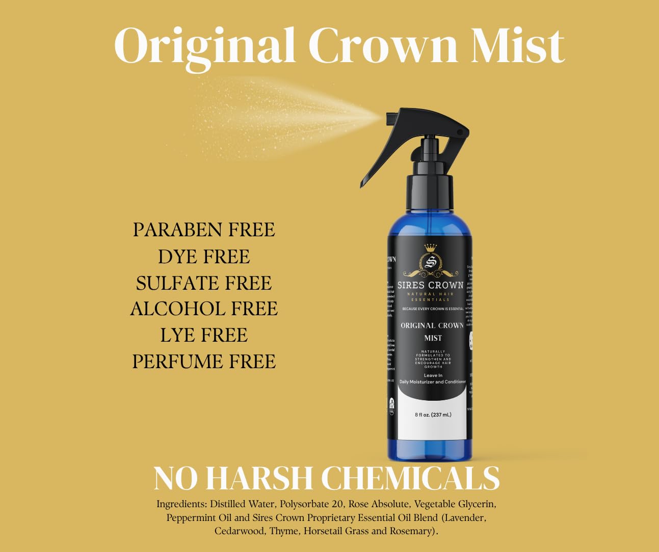 Original Crown Conditioning Mist | Daily Hydrating Mist, Soothes Itch & Dry Scalp | Rose Water Leave In Conditioner - 8oz