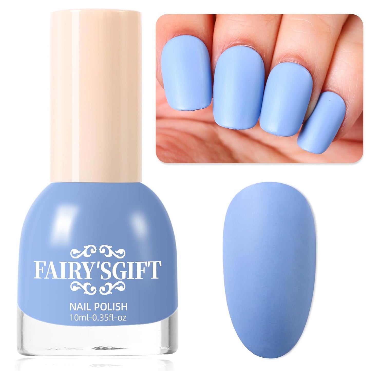 Matte Nail Polish Air Dry Nail Lacquer for Nail Art Varnish, Mist Effect Matte Finish Velvet Nail Polish, 0.35 fl oz (Pure Blue-19, 10 ML)