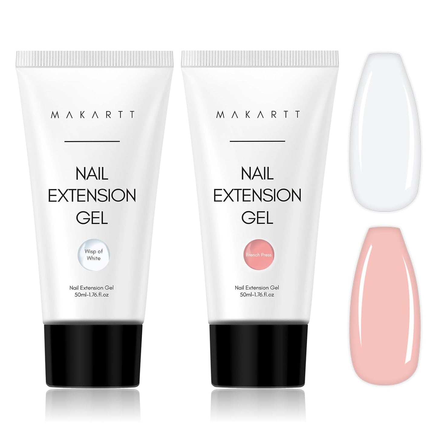 Makartt Poly Nail Gel Set, 2 Colors 50ML, Milky White and Nude Pink, Strong Builder for Extension Overlay Strengthener 3D Diy, Multifunctional, Long-lasting for Nails French Manicures Home Salon