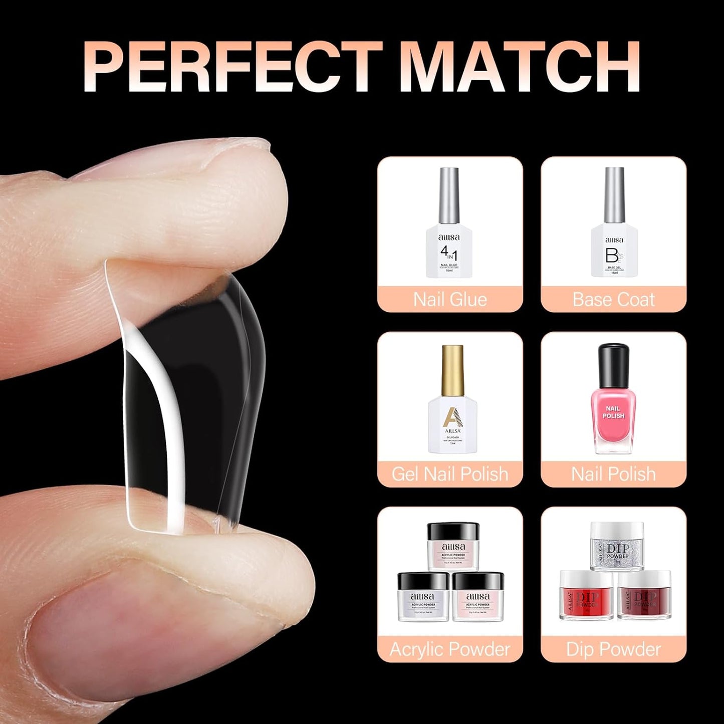 AILLSA Short Square Nails Clear Gel Nail Tips False Full Cover Soft Nails Tips for DIY Home Salon Gift, Preshaped Gelly Press on Fake Nail Tip for Nail Extension 216PCS 12 Sizes