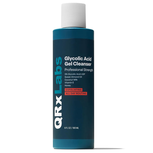 QRxLabs Glycolic Acid Face Wash – Gentle Exfoliating Gel Cleanser for Smoother Looking Skin – Helps Improve Texture & Hydration – Ideal for Blemish-Prone Skin and Ingrown Hairs – 6 oz