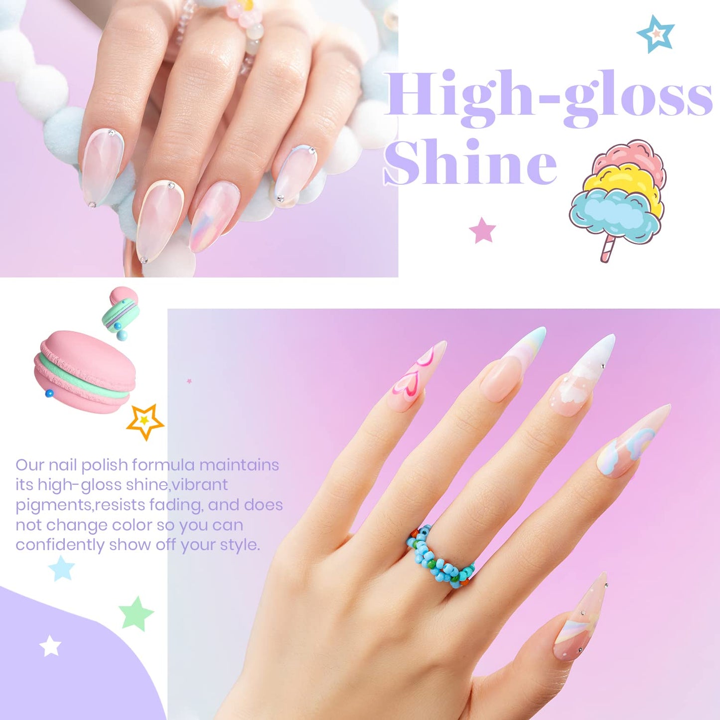 Beetles Pastel Gel Nail Polish, 6 Colors Macaron Gel Polish Light Pink Blue Green Yellow Purple Nails Soft All Season Soak Off Uv Gel Manicure Nail Art Design DIY Home Salon Gift for Girls Women