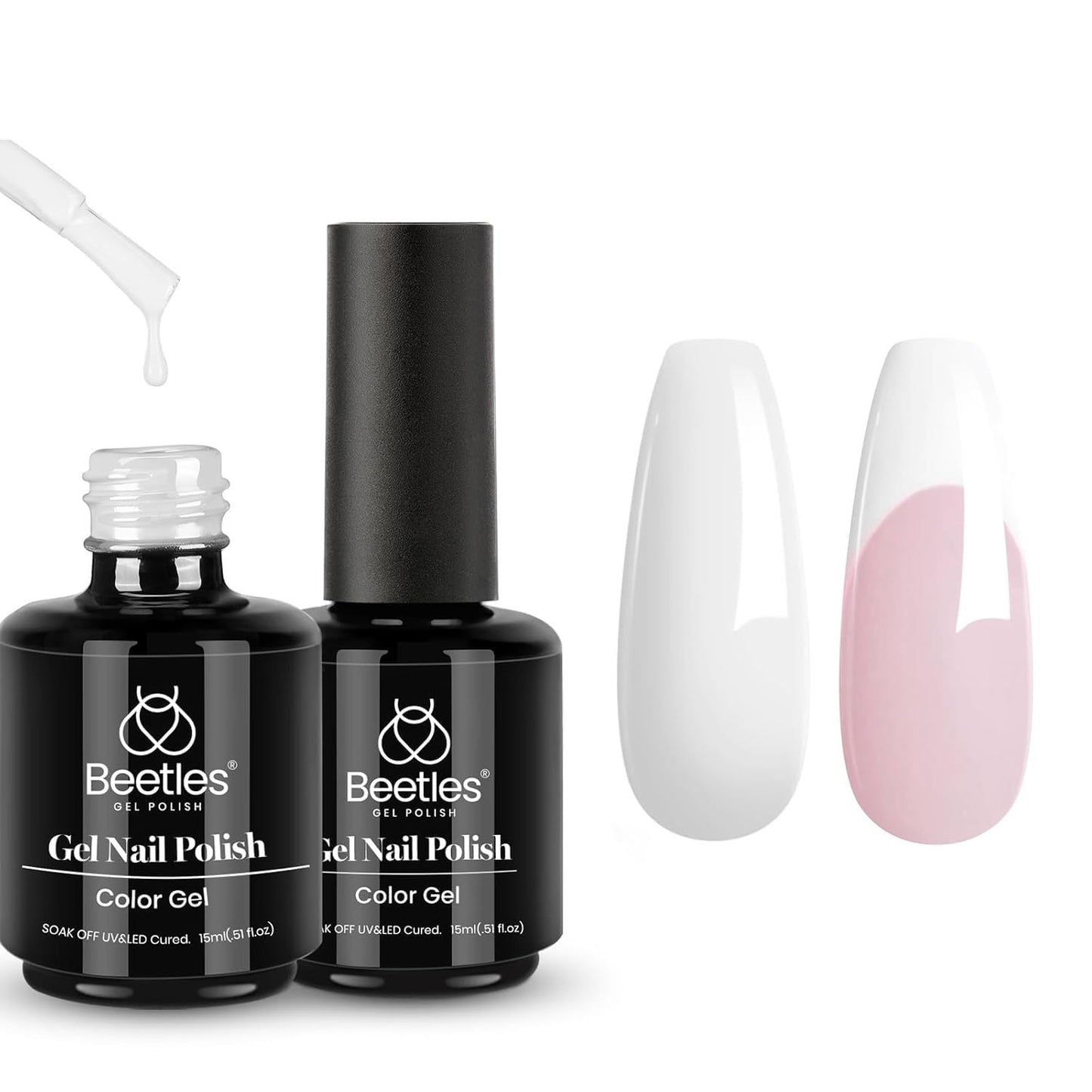 Beetles White Gel Nail Polish - 2Pcs 15ML White Color Gel Polish Soak Off UV Light Cure for French Nail Manicure Salon DIY Gift for Women