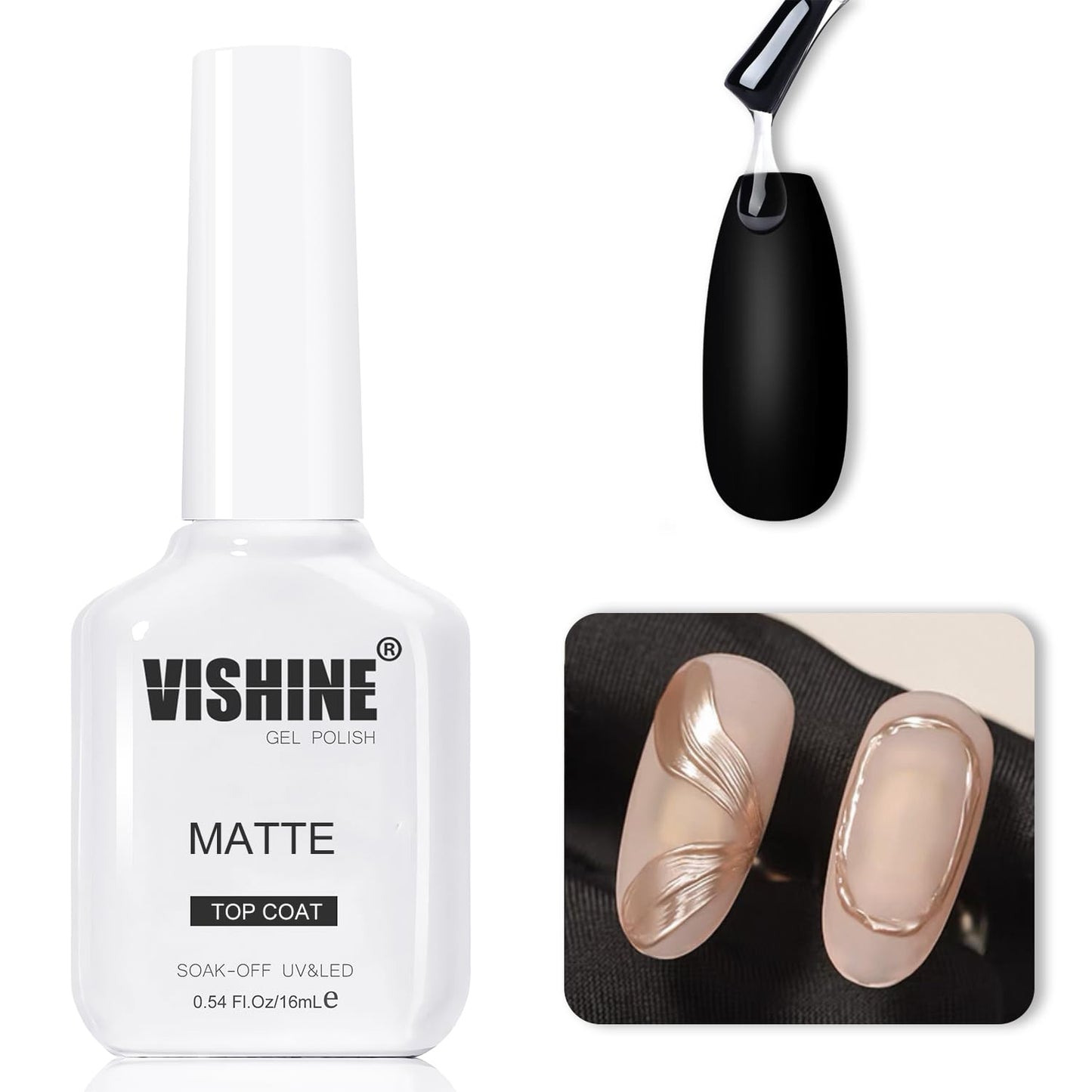 Vishine 2 Pcs 16ml Matte Top Coat Gel for Gel Nail Polish, Powder-Resist Matte Finish for Detail Chrome Powder Painting Long-Lasting DIY Home Nail Salon