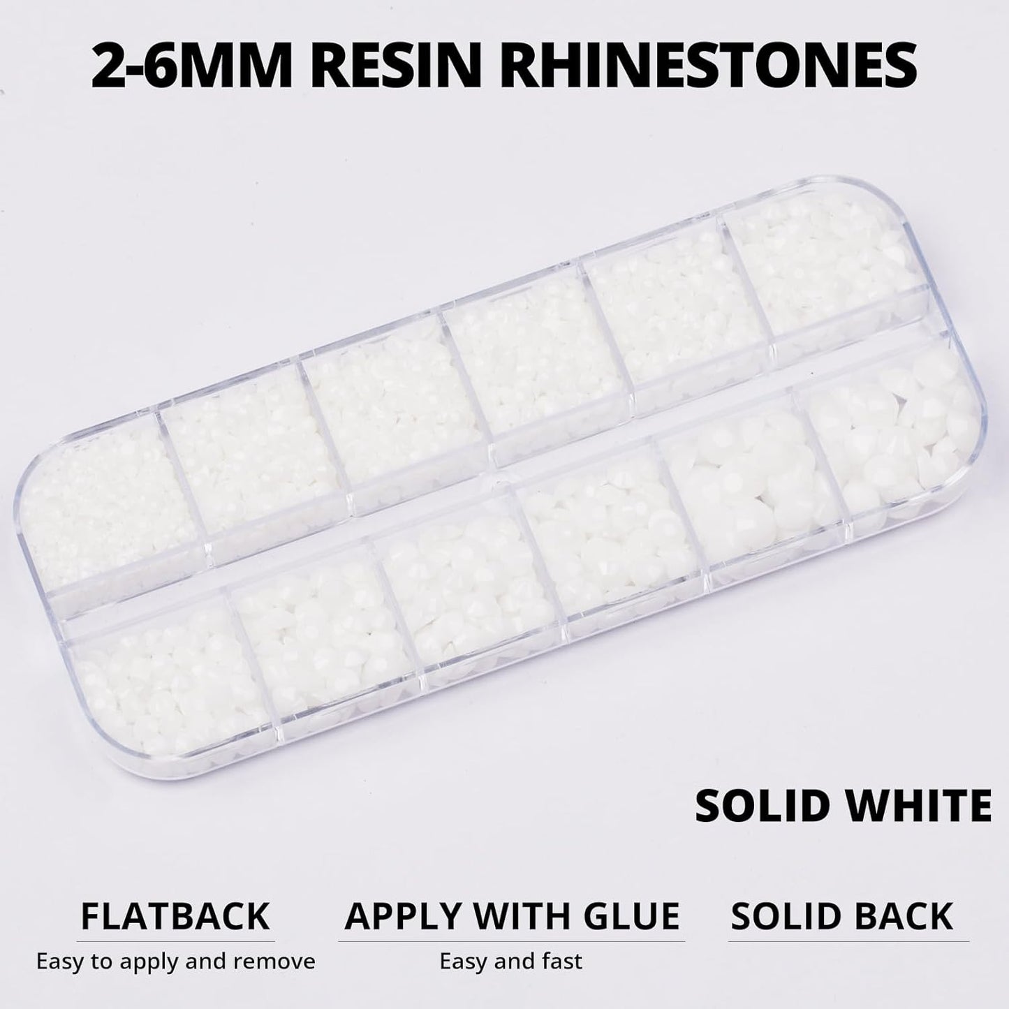 6000Pcs Solid White Rhinestones for Crafting Bedazzling with b7000 Glue, Bling Resin Flatback Crystals Diamonds for Crafts Clothing Tumblers Shoes Fabric Canvas, Flat Back Gems Mix 2-6mm