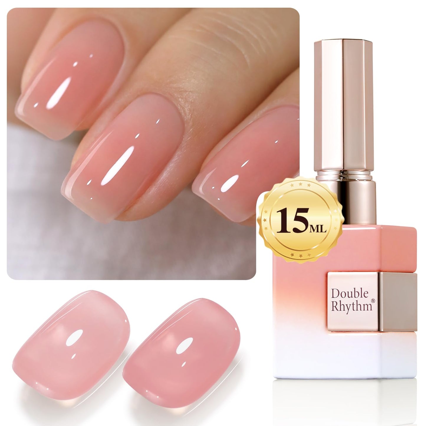 Double Rhythm Translucent Gel Polish Sheer Neutral Natural Light Milky Same Color Same Bottle 15ML Jelly Nail Polish Nail Art DIY at Home (Pink Clear-A1323)