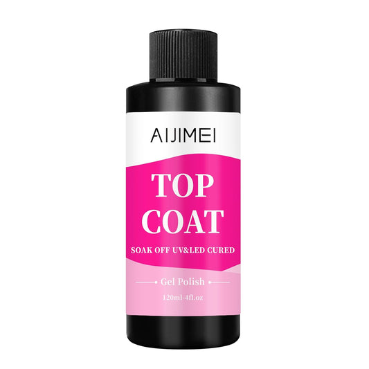 AIJIMEI 120ml Top Coat Nail Polish Premium Gel Top Coat 4 Fl Oz Long Lasting,Top Coat for Gel Nail Polish – Nail Art Topcoat for Salon-Grade Nails at Home