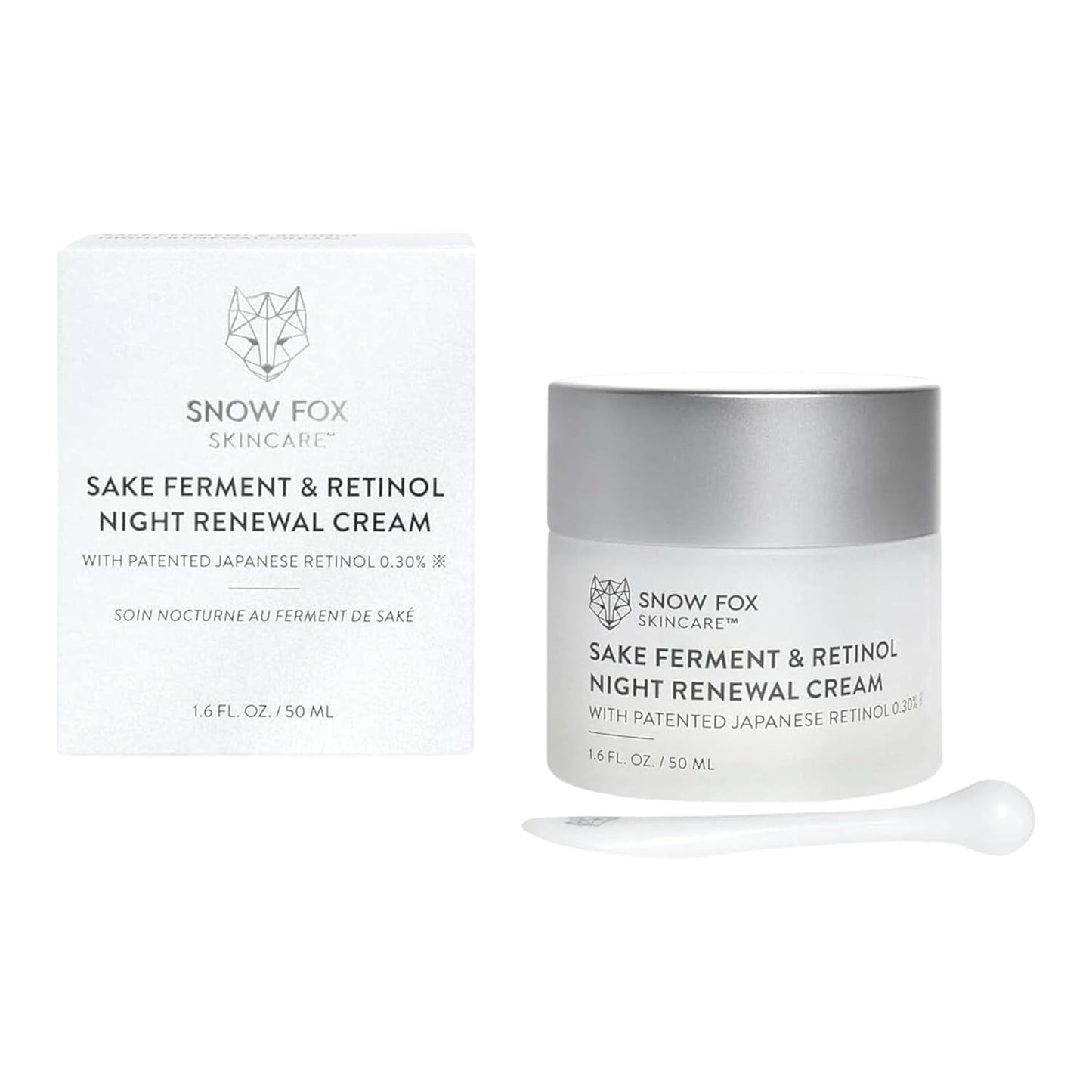 Snow Fox Skincare Sake Ferment & 0.30% Retinol Night Renewal Cream - Patented Japanese Technology for Youthful, Vibrant Skin | Smooth Fine Lines, Ease Redness, Boost Microbiome & Skin Barrier