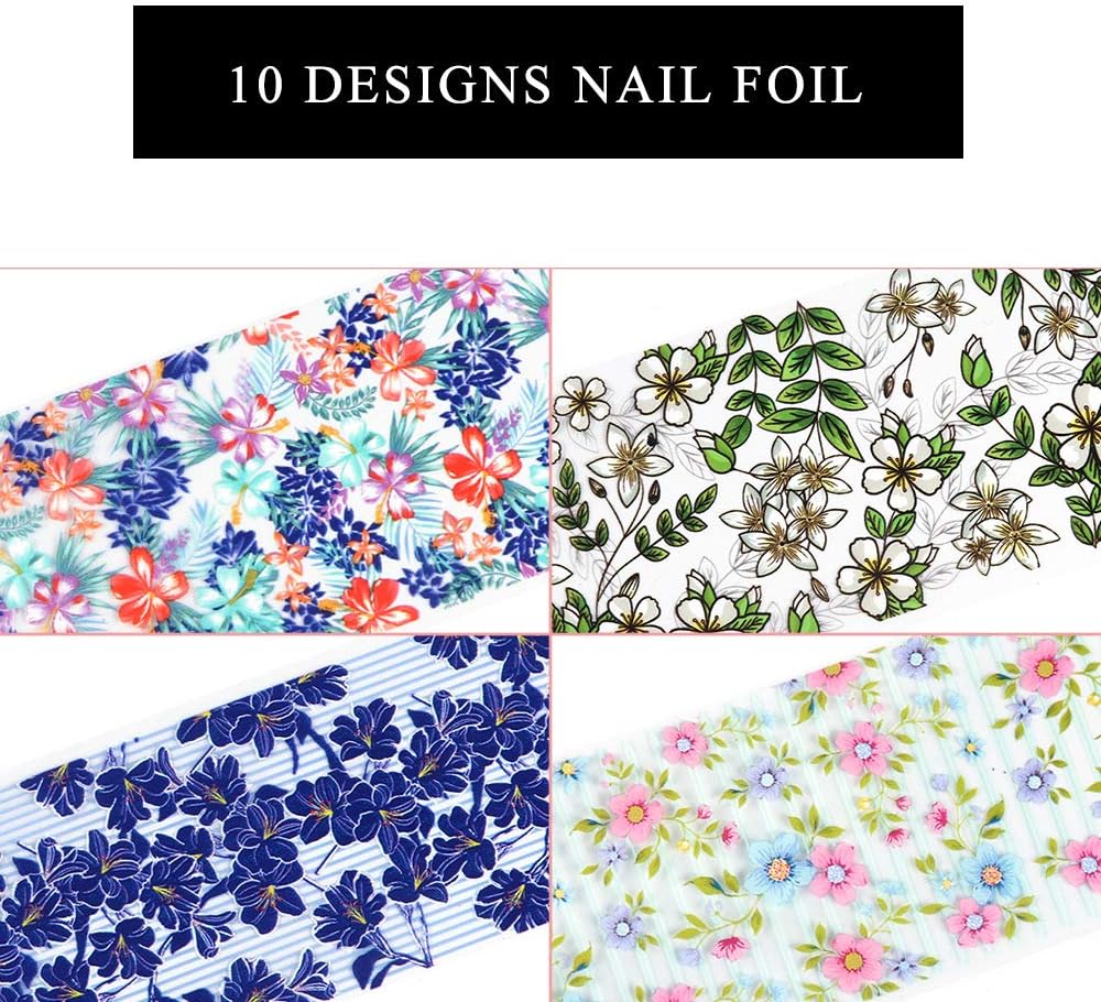 10 Sheets Flower Nail Transfer Foils Holographic Nail Foil Colorful Flower Stickers for Nails Decoration Starry Sky Manicure Transfer Tips Butterflies Nail Art DIY for Women Girls
