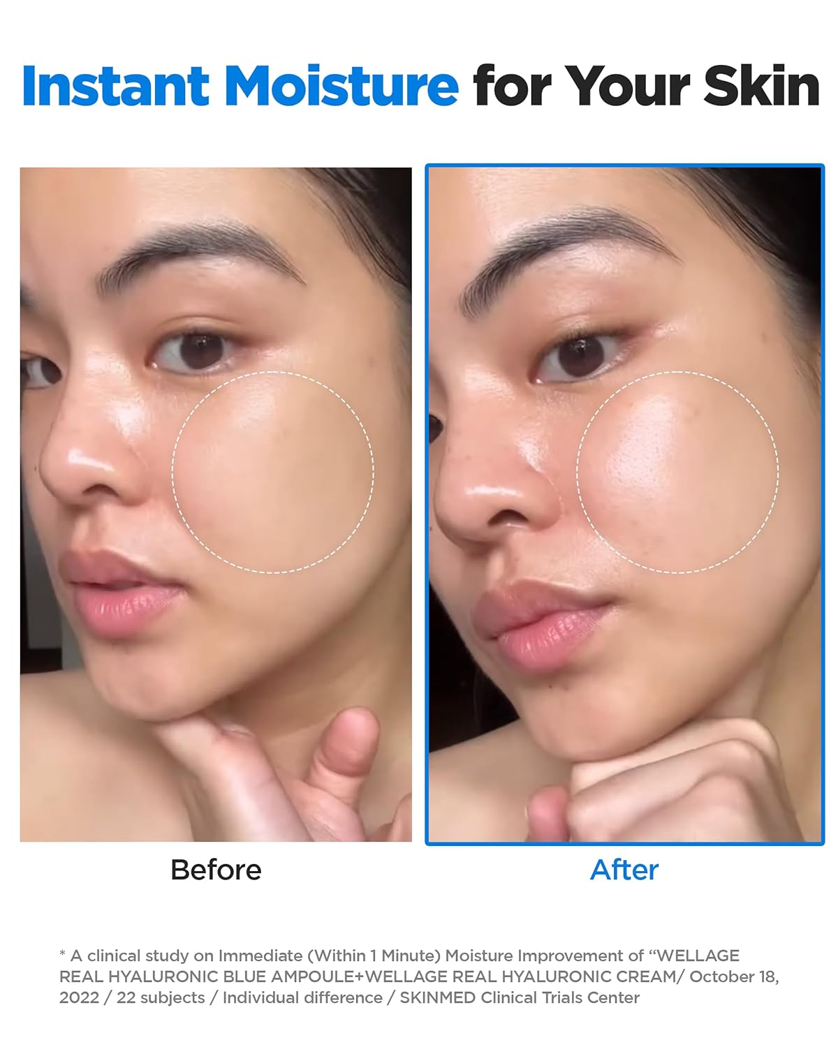 WELLAGE Real Hyaluronic Blue Ampoule 100, Korean Serum, Fragrance Free Hyaluronic Acid Ampoule with Panthenol, Wild yam, Centella for Sensitive Dry Skin Moisturizer 2.54 fl.oz