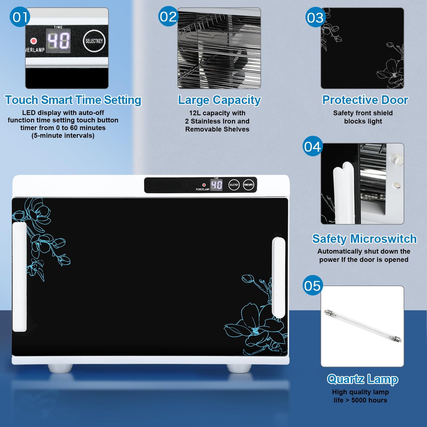 Nail Tool Cleaning Machine 12L High Capacity Cleaning Cabinet Salon Tools Cleaning Box with Touch Timer Setting for Esthetician, Manicurist, Spa, Tattoo, Barber&Salon