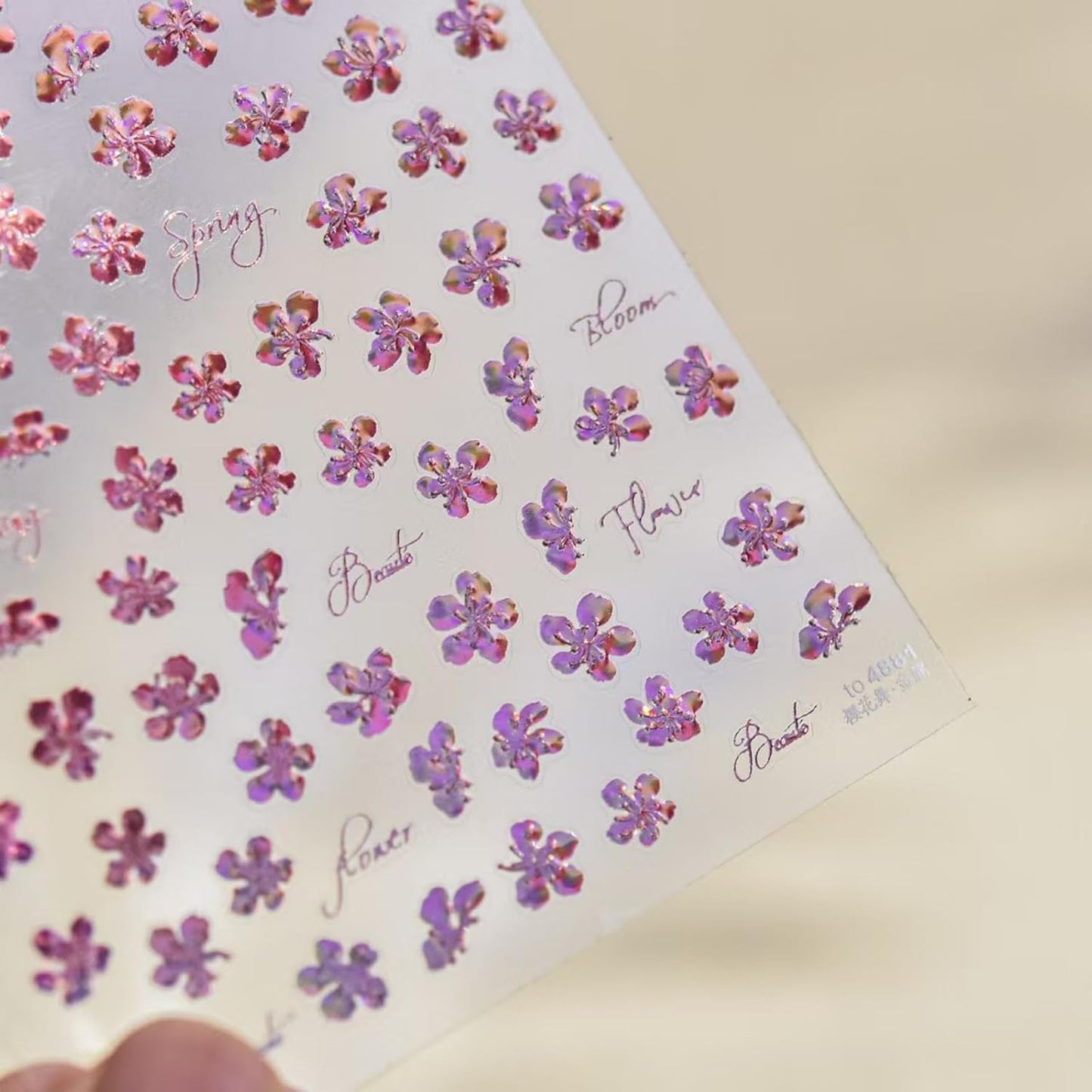 Laser Flower Nail Stickers Pink Aurora Nail Art Stickers Small Floral Nail Decals Self Adhesive with Design Spring Manicure Supplies Charm for Women Decorations Accessories