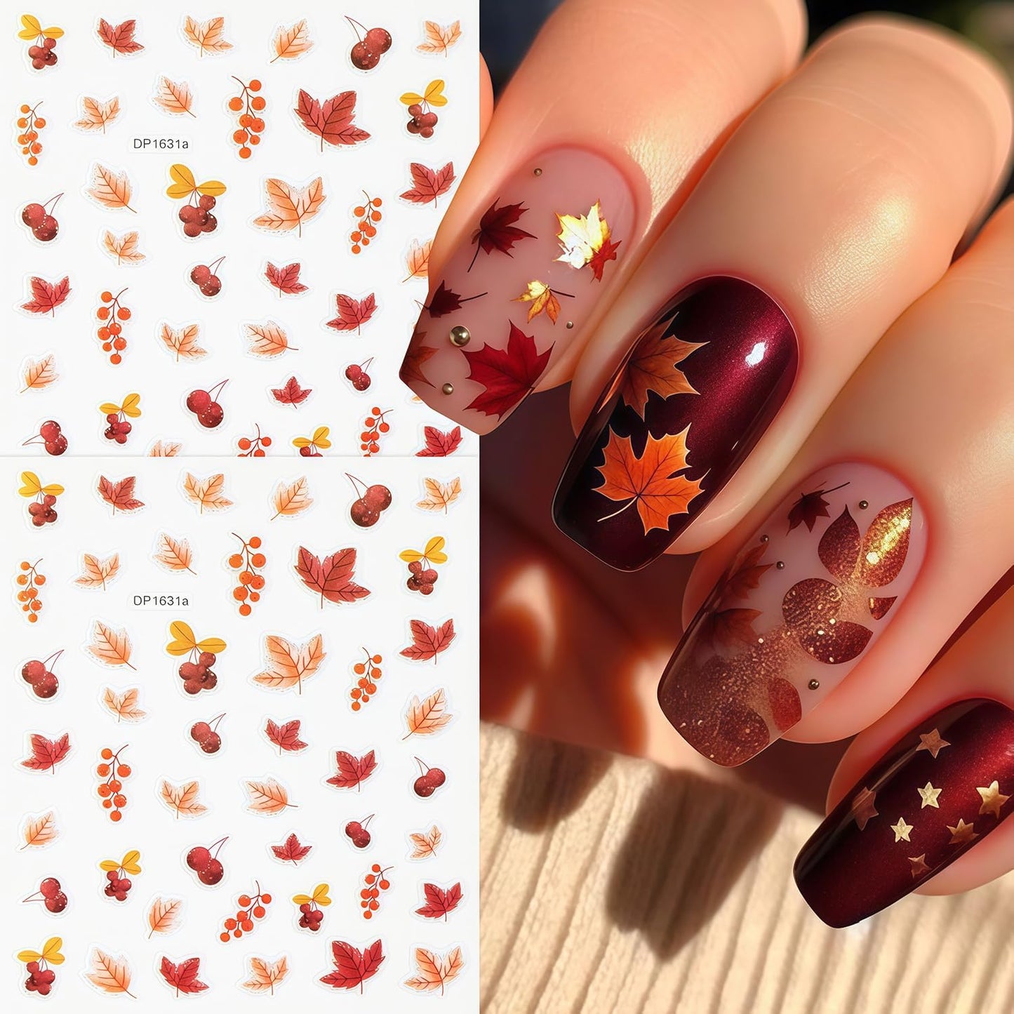 10 Sheets Thanksgiving Day Nail Stickers for Nail Art Fall Nail Sticker 3D Self-Adhesive Shiny Autumn Maple Leaf Turkey Pumpkin Nails Decals Holiday Maple Leaves Manicure Decoration for Salon Nails