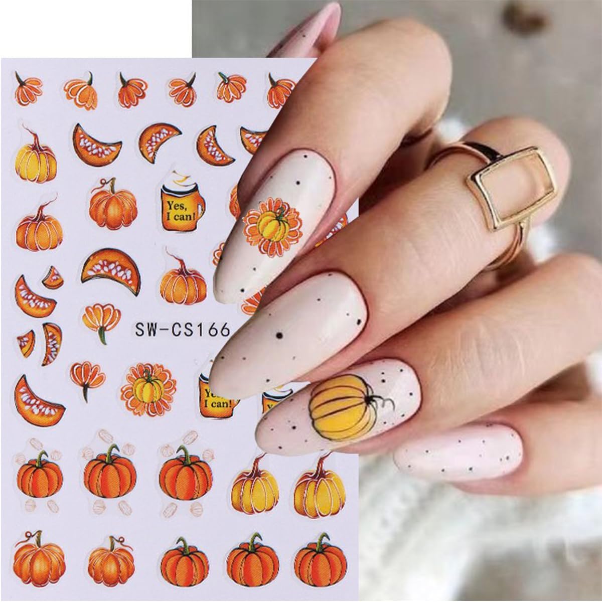 Pumpkin Nail Stickers Fall Nail Decals 3D Self Adhesive Nail Art Stickers Orange Flower Fallen Leaves Sunflower Star Design Thanksgiving Sticker for Nails Decor Manicure Supplies for Women 8 Sheet