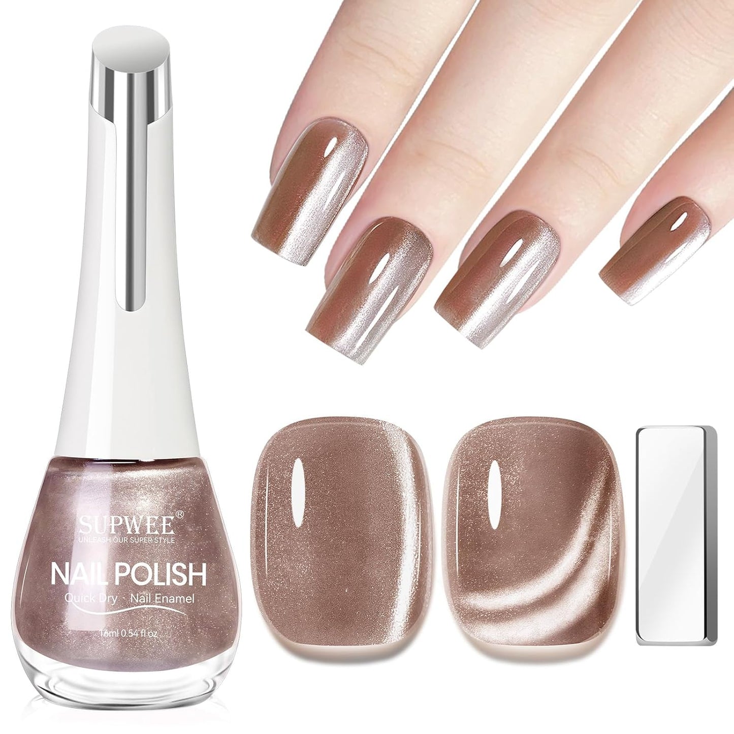 magnetic nail polish non gel, Nude Cat Eye Nail Polish Non Gel, Shimmer Glitter with Magnet, High Glossy, Fingernail Air Dry Fast, Manicure DIY, Salon Fall Colors
