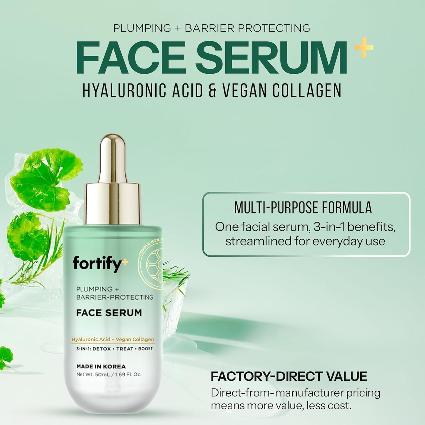 Hyaluronic Acid Serum for Face with Collagen – 3-in-1: Detox, Treat, Boost – Hydrating, Firming, Anti-Aging Serum – Dermatologist Tested Korean Skin Care – Clean Beauty – 1.69 Oz