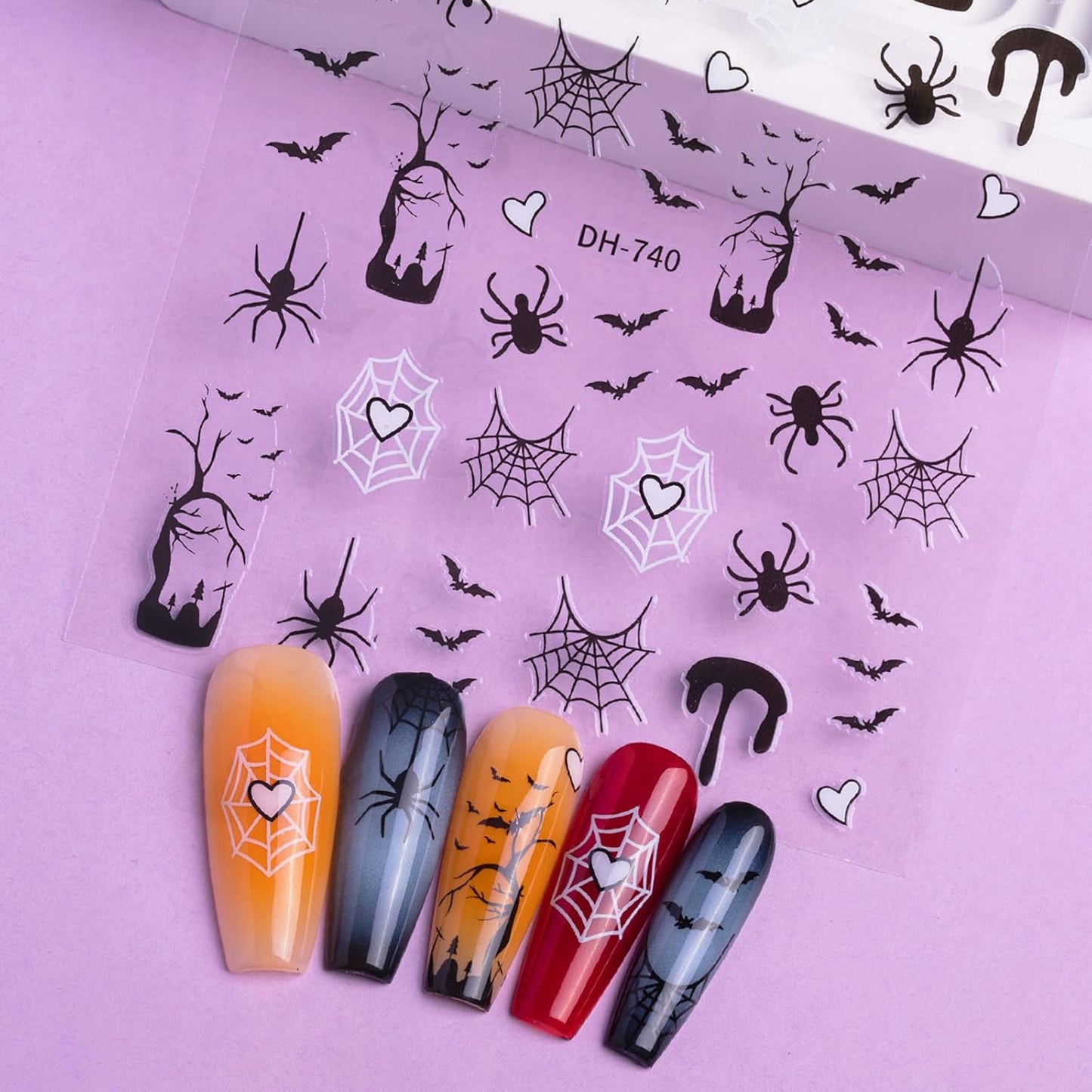 Halloween Nail Art Stickers Decals 3D Self-Adhesive Spider Ghost Web Nail Stickers 12 Sheets Cute Ghosts Nail Decals Halloween DIY Manicure Supplies for Women