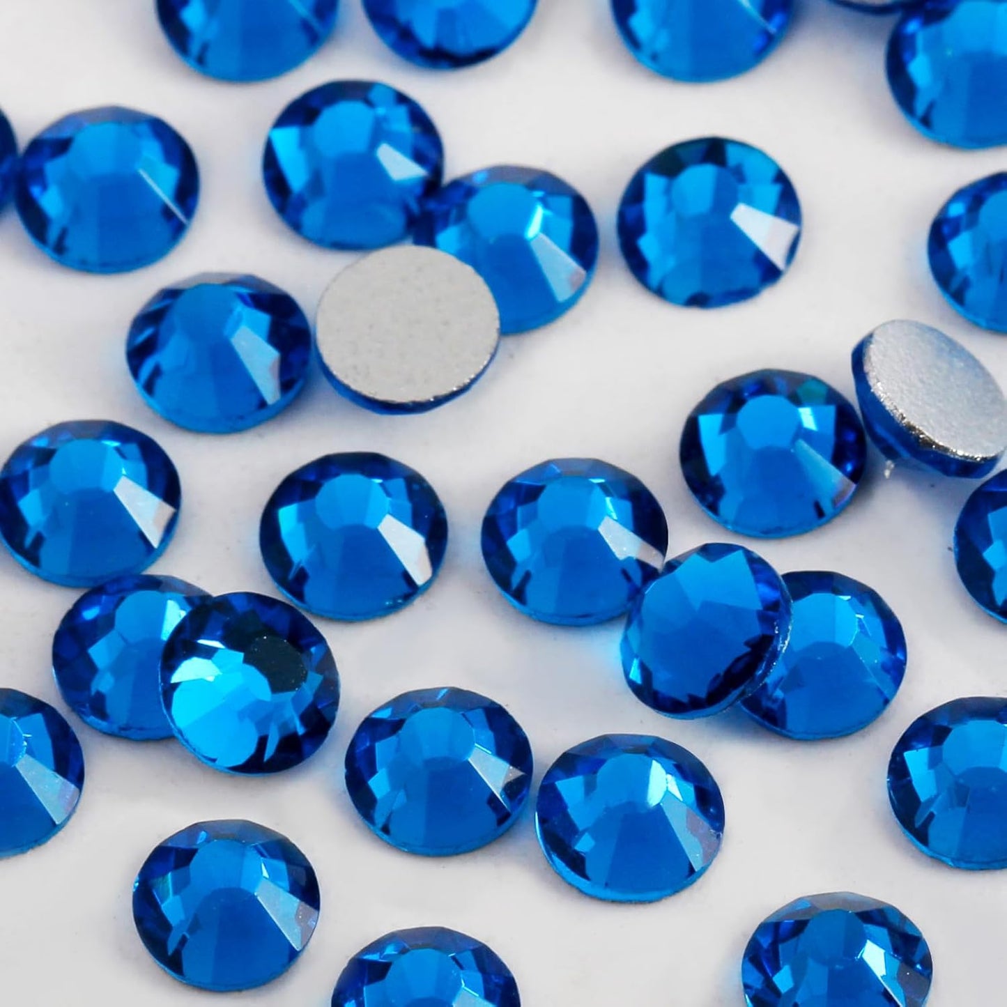 400 PCS SS30 Flatback Rhinestones,12-Facet Diamond-Cut Glass Gems for Nail Art,Clothing,DIY Crafts,Glue-On Decoration Stones with Silver Backing,Capri Blue