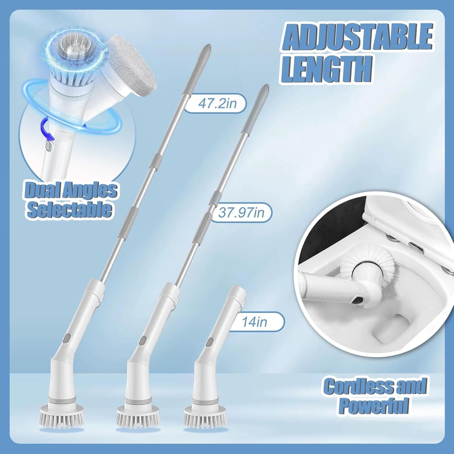 2025 Upgraded Electric Cleaning Brush, IPX7 Waterproof Electric Spin Scrubber with Replaceable Brush Heads, Adjustable Angle, Lightweight & Flexible for Bathroom, Kitchen, Tiles, and More