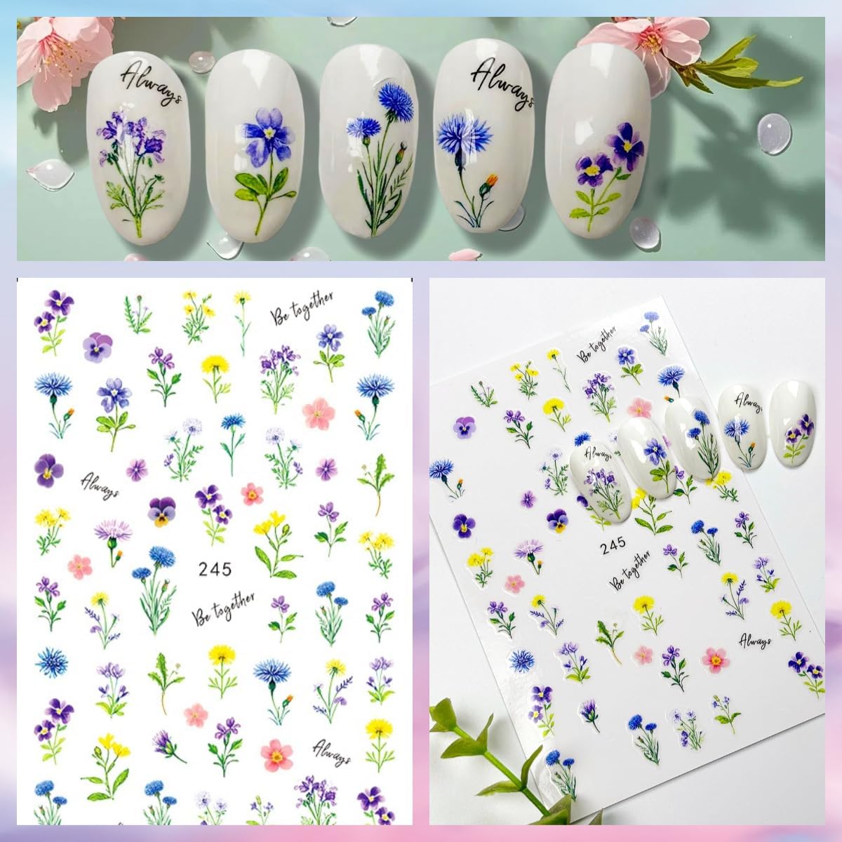 Flower Nail Art Stickers Decals Flowers Bouquet Nail Stickers for Nail Art Floral Plant Nails Design Nail Decals Flower Stickers for Nails Spring Manicure Supply for Women Girls Decoration 5 Sheets