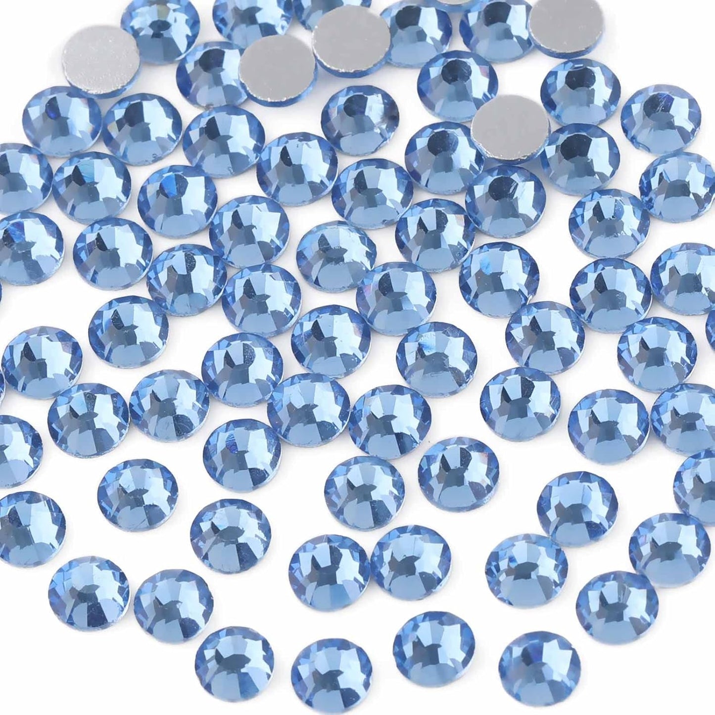 Beadsland 288pcs Flat Back Crystal Rhinestones Round Gems for Nail Art and Craft Glue Fix, Light Blue, SS34, 7.1-7.3mm