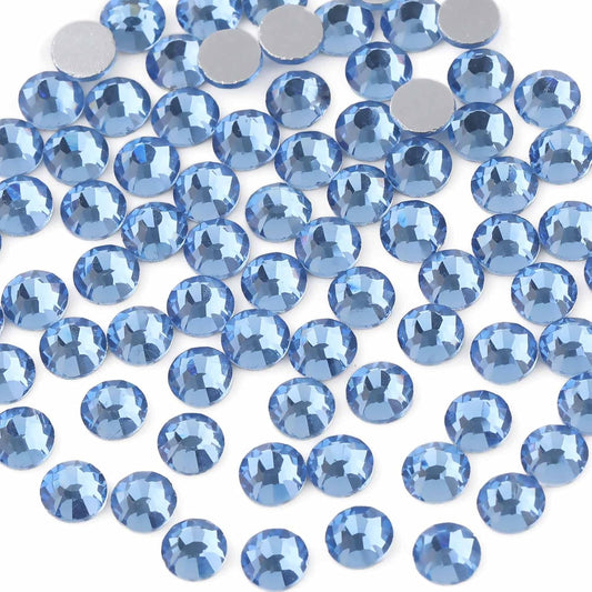 Beadsland 288pcs Flat Back Crystal Rhinestones Round Gems for Nail Art and Craft Glue Fix, Light Blue, SS34, 7.1-7.3mm