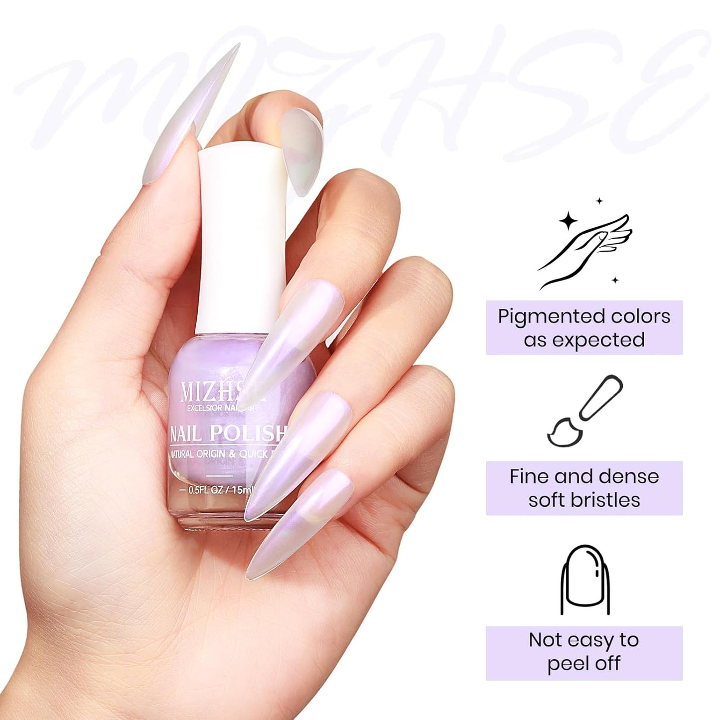MIZHSE Quick Dry Mermaid Pearl Nail Polish, Purple Aurora Effect Nail Polish 15Ml, Fingernail and Toenail Polish Glossy Long Lasting Home DIY Nail Art Gift