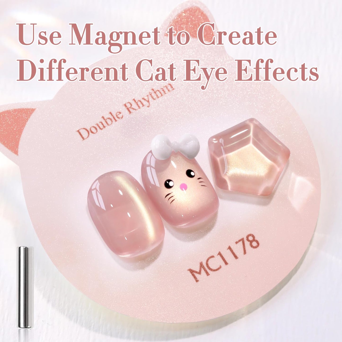 Double Rhythm 0.5 Oz Cat Eye Gel Polish with Magnet Same Color Same Bottle Holographic Glitter Shimmer Translucent Color Salon 15 ML Magnetic Nail Art (Nude Pink-MC1178)