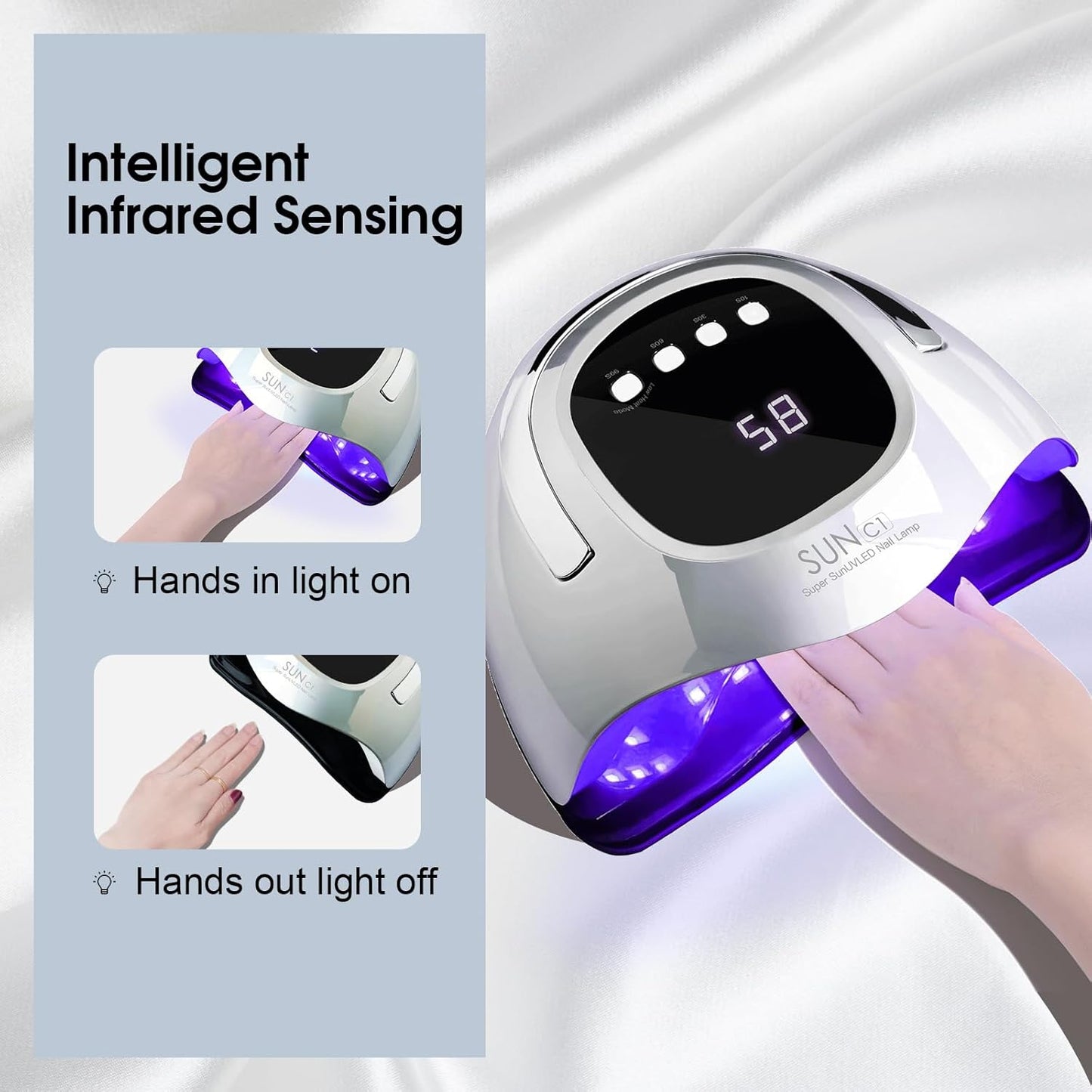 UV Nail Lamp, MIRAGE LAYON 288W UV Light Gel Nail Dryer with 63 Lamp Beads, Auto Sensor and 4 Timers LCD Display, Professional LED UV Lamp for Fingernail and Toenail