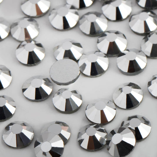 3000 PCS SS8 Flatback Rhinestones,12-Facet Diamond-Cut Glass Gems for Nail Art,Clothing,DIY Crafts,Glue-On Decoration Stones with Silver Backing,Silver Hematite