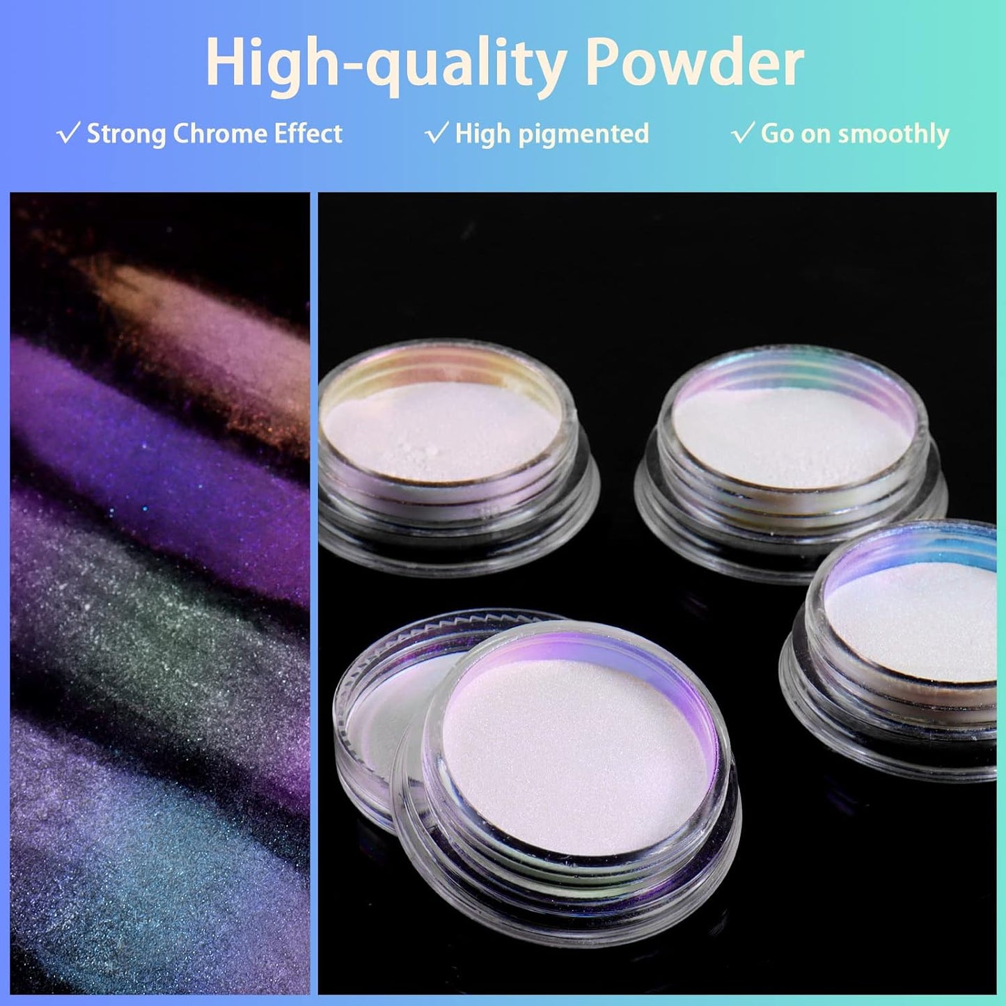 Allstarry White Chrome Nail Powder, 4 PCS Color-Shift Chameleon Chrome Effect Powder Neon Aurora Glitter Dust Iridescent Pearlescent Pearl Pigment for Nail Art Decoration, Gel Polish, Resin Craft