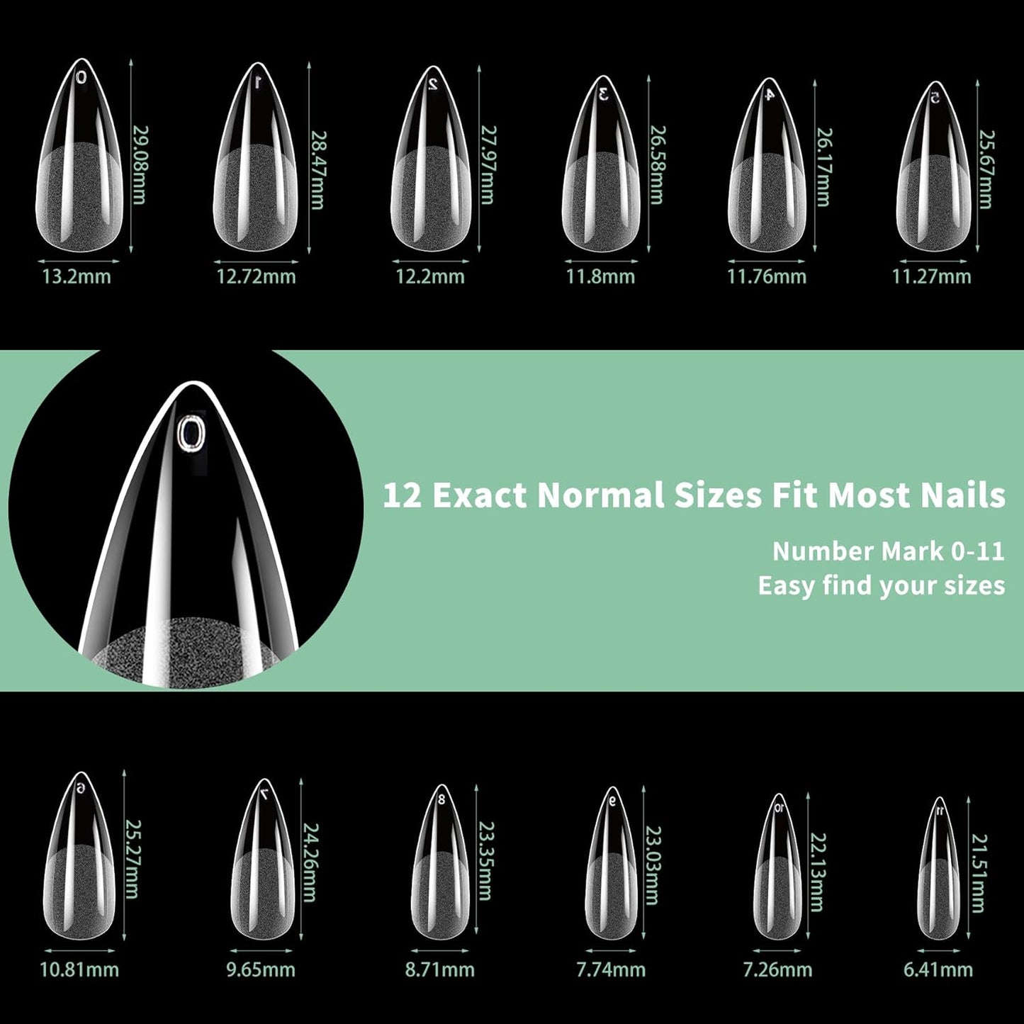 Medium Stiletto Nail Tips, 216pcs Acrylic Soft Fake Nails Gel Nail Tips, Full Cover Pre-Shaped Matte Clear Press on Nails for Extension, Diy at Home Manicure 12 Sizes