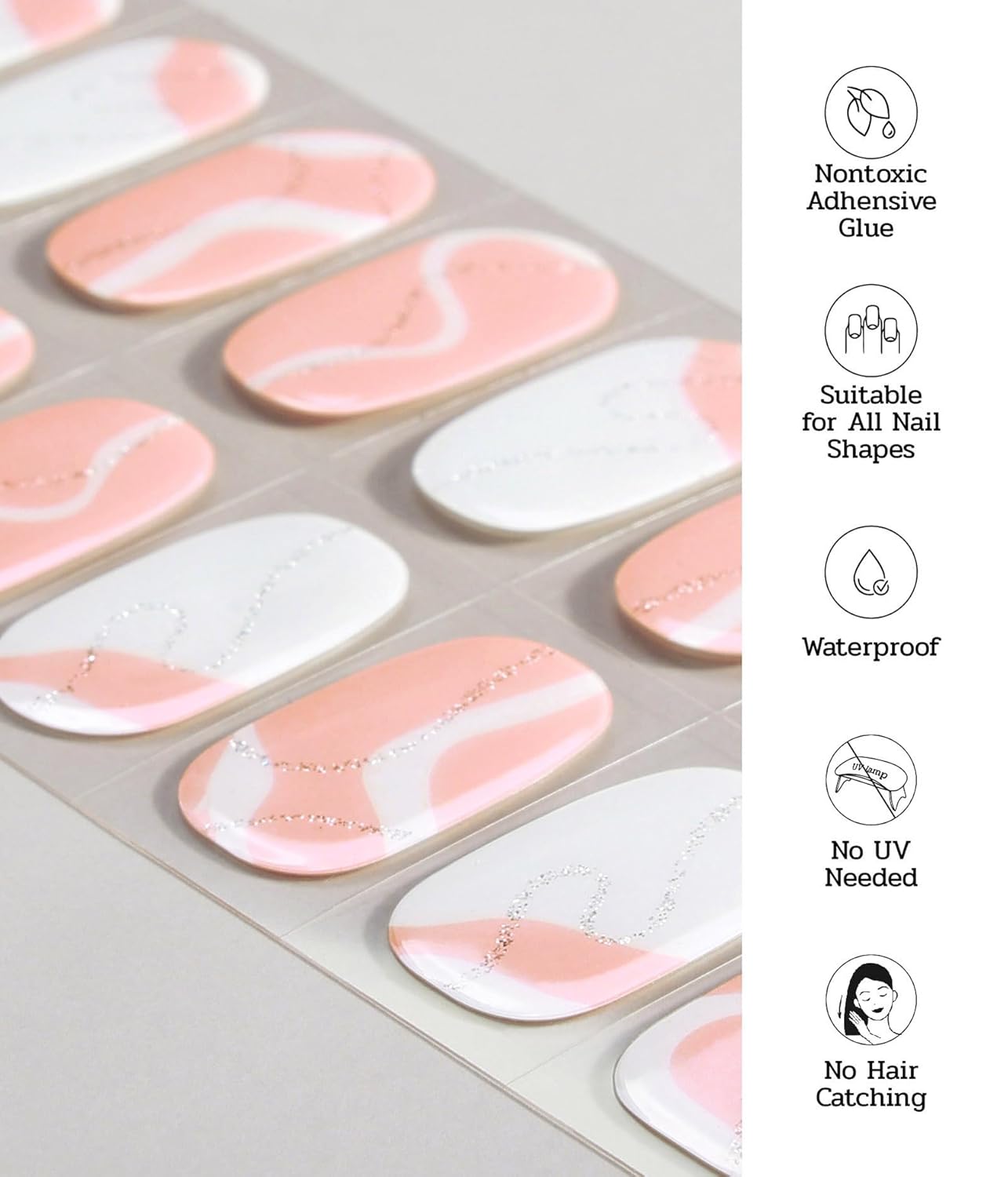 Nail Polish Strips - 22 Pcs Salon Quality Gel Nail Stickers - Long Lasting Wraps (Smoked Salmon)